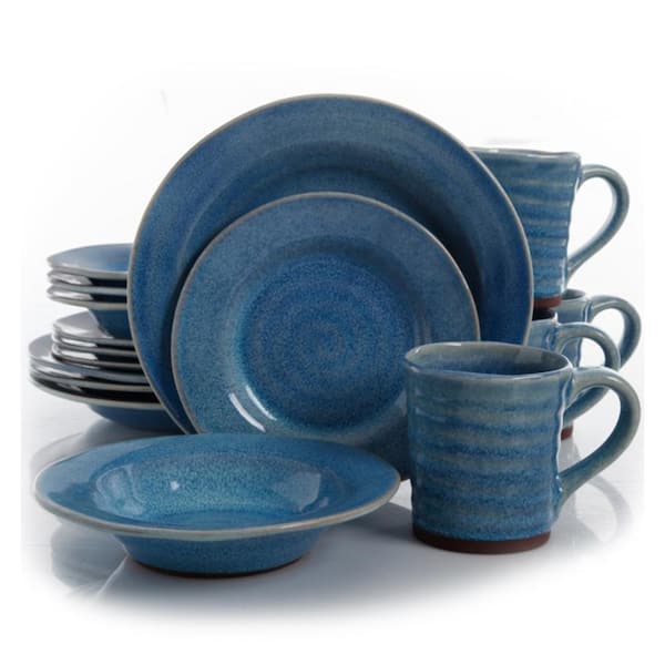 GIBSON elite Mariani 16-Piece Rustic Blue Stoneware Dinnerware Set (Service for 4)
