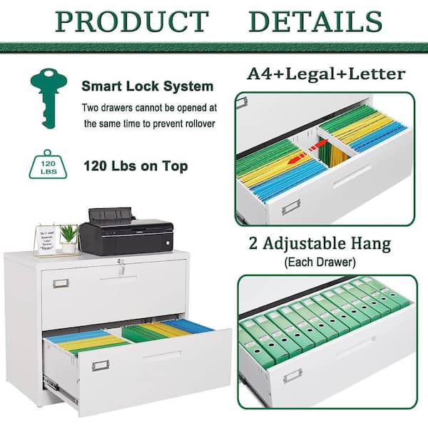 Letaya File Cabinets,4 Drawer Metal Lateral Filing Organization Storage  Cabinets with Lock,Home Office for Hanging Files Letter/Legal/F4/A4 Size