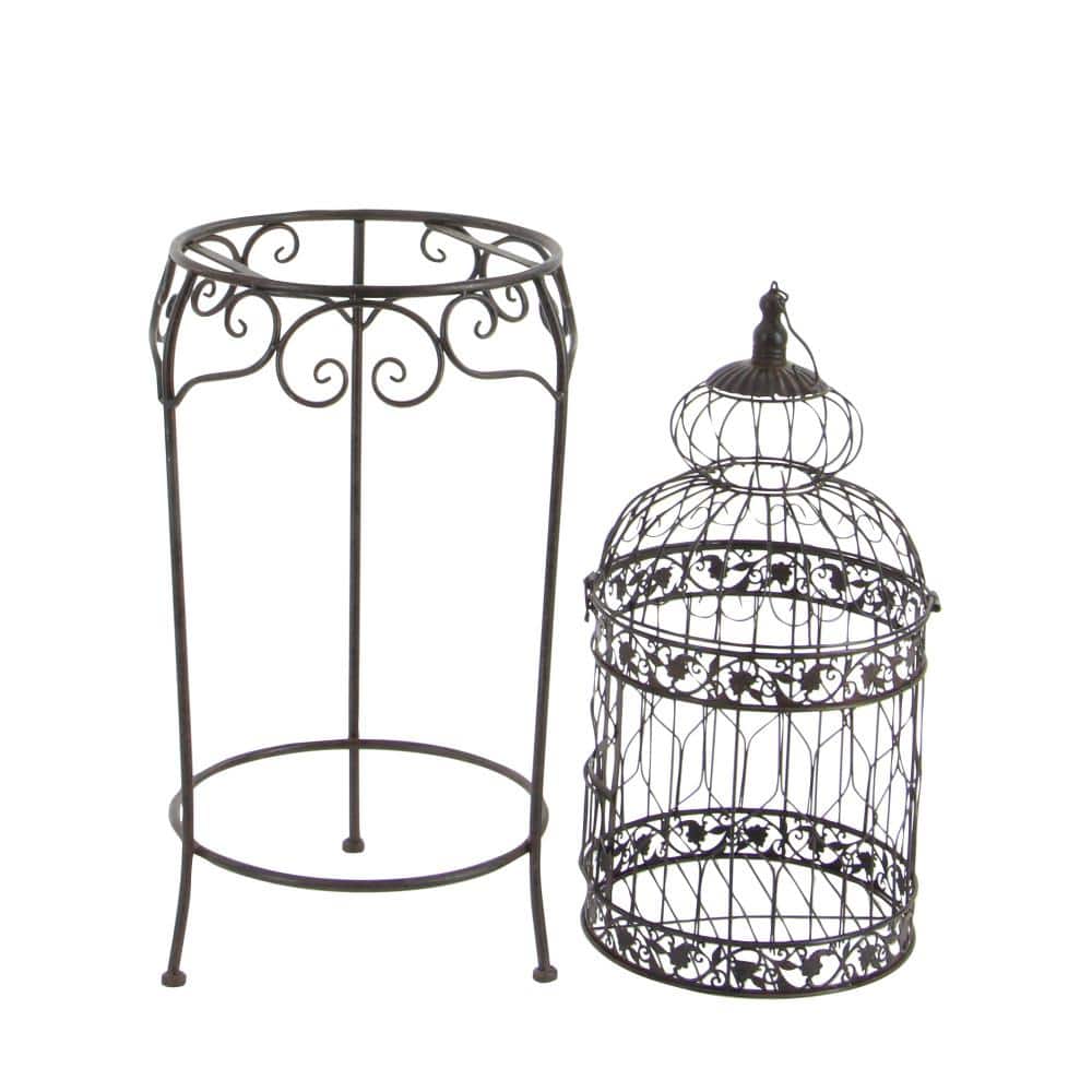 Victorian Black Metal Birdcage with Stand and Hook