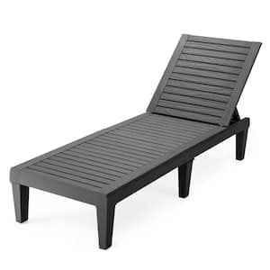 Black Patio Plastic Outdoor Chaise Lounge Chair Recliner with Adjustable Backrest