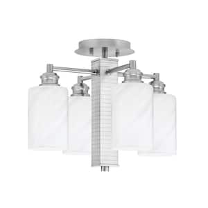 Albany 15.5 in. 4-Light Brushed Nickel Semi-Flush with White Marble Glass Shades