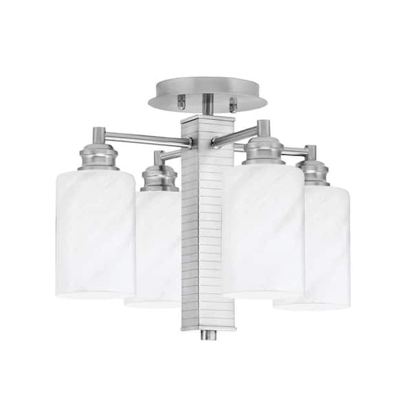 Unbranded Albany 15.5 in. 4-Light Brushed Nickel Semi-Flush with White Marble Glass Shades