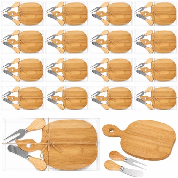 Apple Shape Bamboo Mini Charcuterie Board and Knife Set with Gift Boxes and Thank You Tags, 16-Set Party