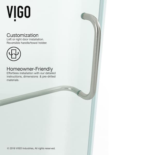 Pirouette 54 to 60 in. W x 72 in. H Pivot Frameless Shower Door in Brushed Nickel with 3/8 in. (10mm) Clear Glass