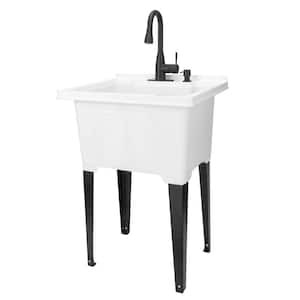 25 in. x 21.5 in. ABS Plastic Freestanding Utility Sink in White - Matte Black Pull-Down Faucet, Soap Dispenser