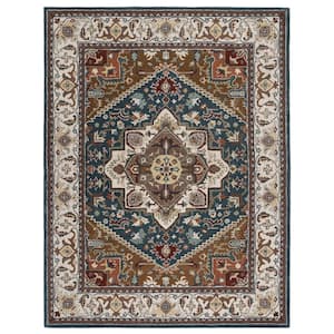 Heritage Dark Green/Brown 9 ft. x 12 ft. Border Floral Medallion Area Rug