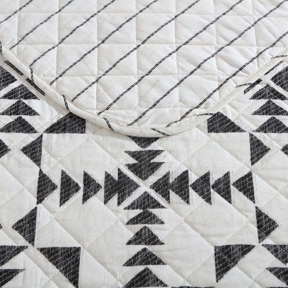 Ivory and Charcoal Cotton Twin Reversible Quilt Set