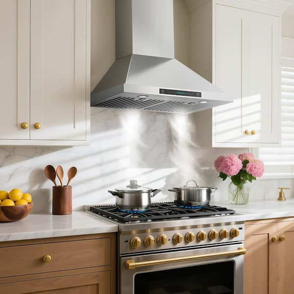 36 in. 600 CFM Convertible Wall Mount Downdraft System in Stainless 4-Speed, Touch and Gesture Control with Remote