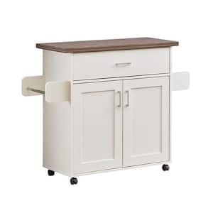 Deluxe 45 in. W x 35.25 in. H Cart White/Natural with Wood Water Resistant Top, Adjustable Shelves, Locking Wheels,
