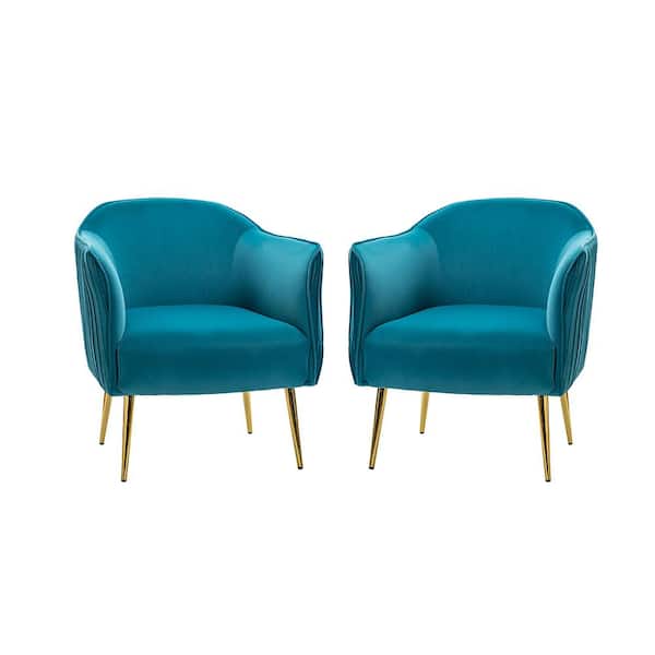 JAYDEN CREATION Juliis Blue Barrel Chair with Metal Legs (Set of 2)