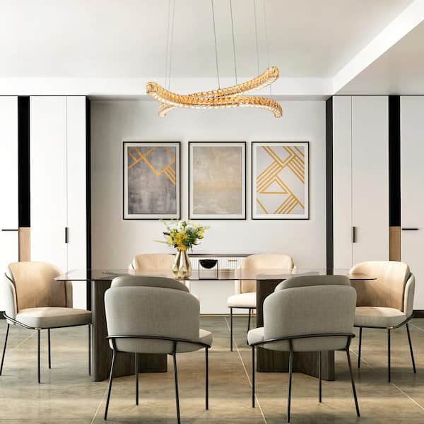 Metorcalipia 2-Light Integrated LED Plating Brass Linear Island Chandelier with Crystals