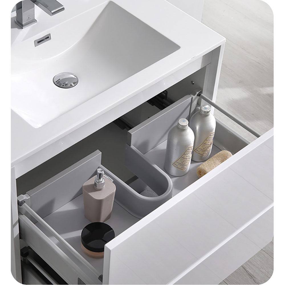 Glossy White 30" Wall-Mounted Modern Bathroom Vanity Cabinet