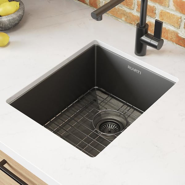 Terraza 14 in. Undermount Single Bowl 16-Gauge Stainless Steel Bar Prep Kitchen Sink in Gunmetal Black W/ Rounded Corner