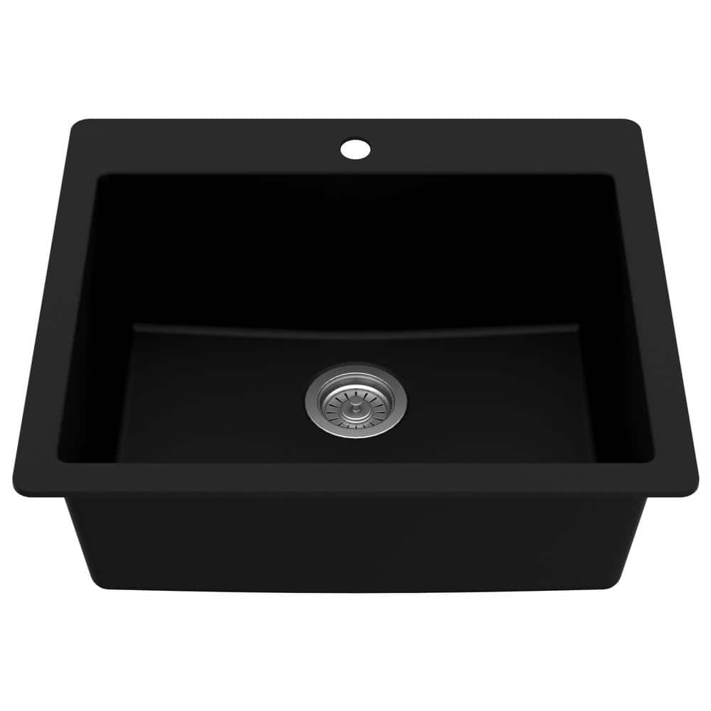 Black Quartz 25'' Single Bowl Drop-In Kitchen Sink