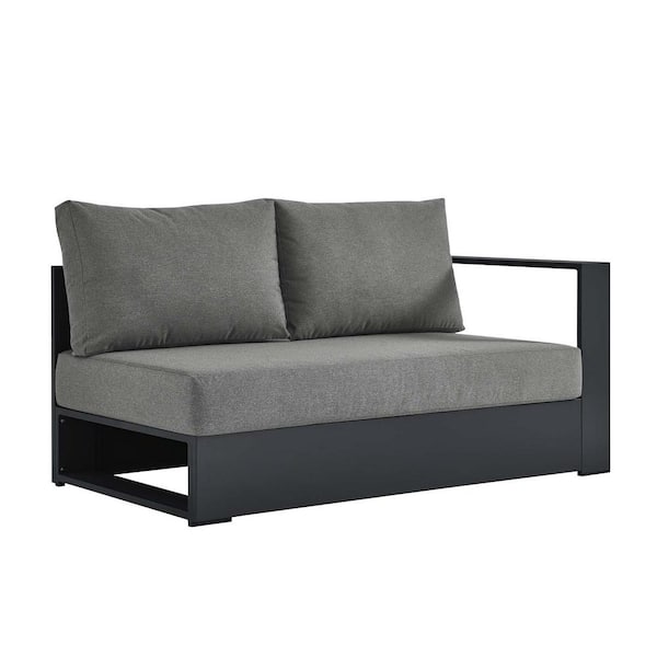 Tahoe Gray Powder-Coated Aluminum Outdoor Patio Modular Right-Facing Loveseat with Charcoal Cushion