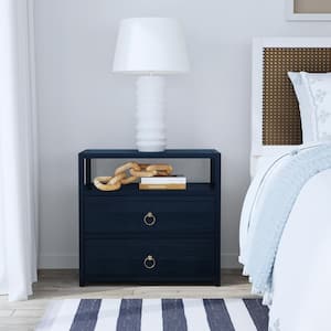 Lark 2 Drawer Blue, Wide Nightstand 26.25 in. H x 28.0 in. W x 17.25 in. D