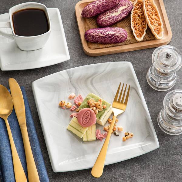 MALACASA Flora 18-Piece Marble Grey Porcelain Dinnerware Set with 6-Dessert  Plates,6-Cups and 6-Saucer (Service For 6) FLORA-18-GREY - The Home Depot