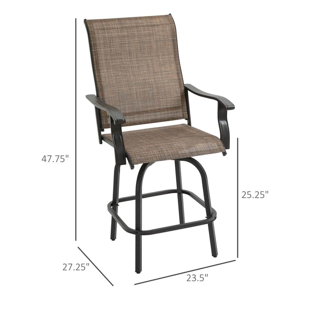 Brown Steel Frame Outdoor Swivel Bar Stools with Armrests