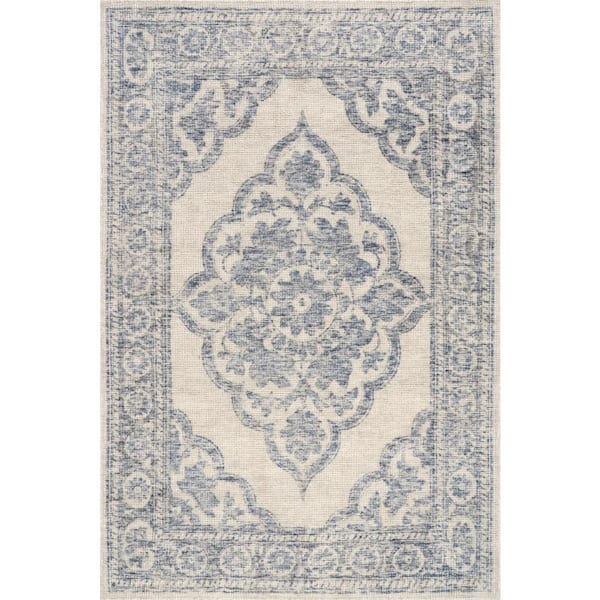 Istanbul Hand-Tufted Ornate Border Wool-Blend Dark Blue 10 ft. x 14 ft. Indoor Area Rug