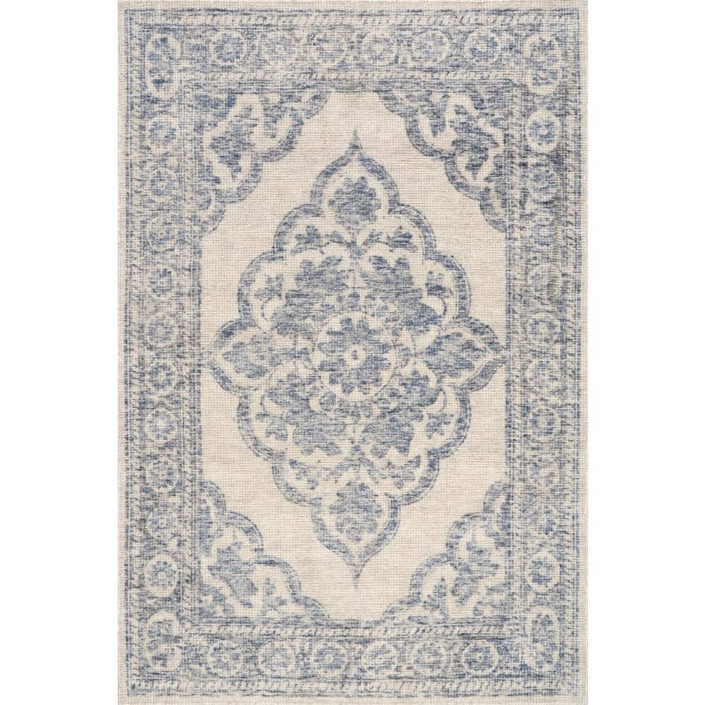 Printable Blue Rug RUGS USA Istanbul Hand-Tufted Ornate Border Wool-Blend Dark Blue 3 ft ...