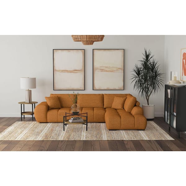 Camacho 121 in. Fabric Upholstered Sectional Sofa with Chaise in Orange