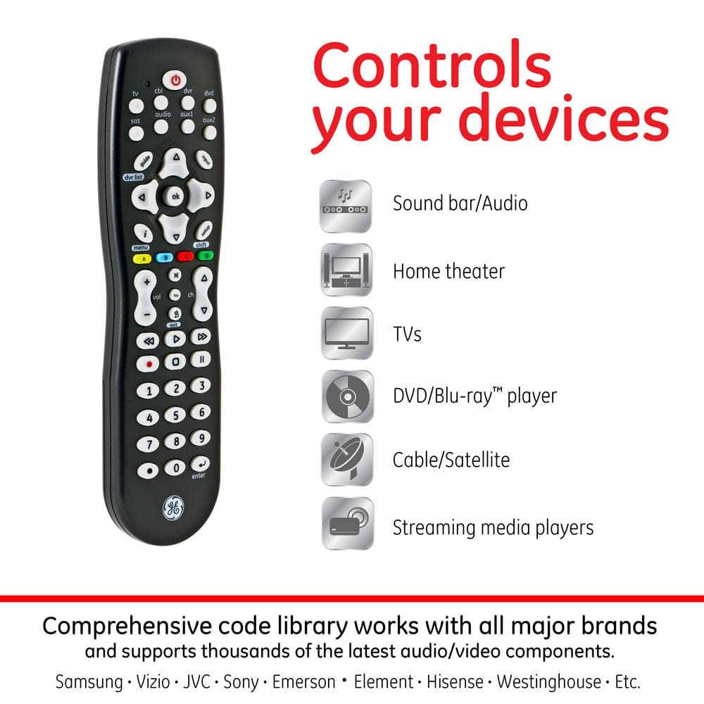 Black 8-Device Universal Remote Control with RF