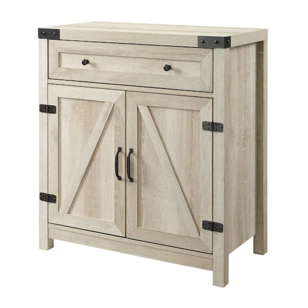 Welwick Designs Barnwood Collection 30 In White Oak Accent Cabinet With Barn Doors Hd8242 White Oak Accent Cabinet, White Farmhouse Cabinet With Sliding Door