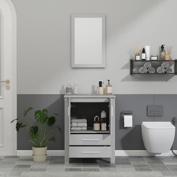 24 in. W x 19 in. D x 32 in. H Bath Vanity in Gray with Solid Surface Top in Gray