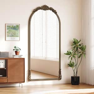 Wylen Vintage Antique Gold 33.07 in. W x 73.03 in. H Wall-Mounted Arched Rectangle Metal Framed Mirror