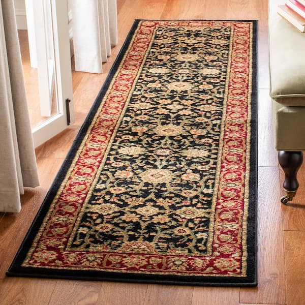 Lyndhurst 2 ft. x 10 ft. Black/Red Floral Runner Rug