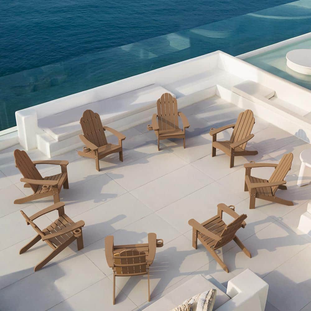 Hampton Curveback Brown Recycled HDPS Plastic Outdoor Patio Adirondack Chair with Cup Holder Fire Pit Chair Set of 8 price history on PriceWatchPro