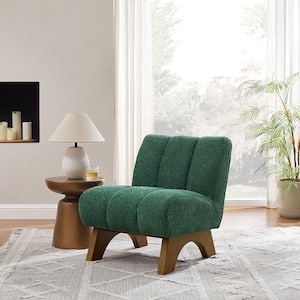 COZY Dark Green Fabric Accent Slipper Chair with Wood Legs