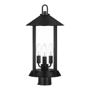 Finley Point 3-Light Matte Black Iron Outdoor Post Lamp with glass shade