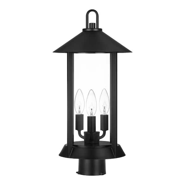 Finley Point 3-Light Matte Black Iron Outdoor Post Lamp with glass shade