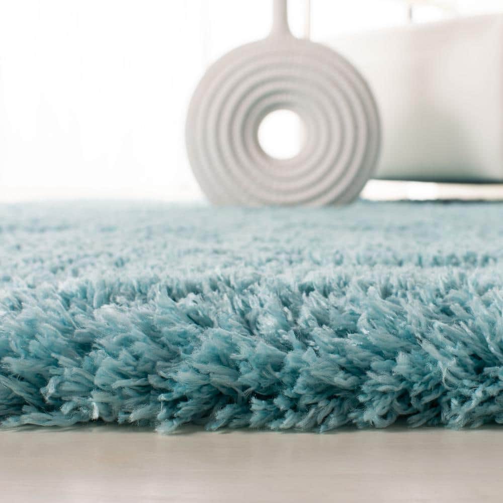Blue 9' x 12' Solid Shag Synthetic Area Rug