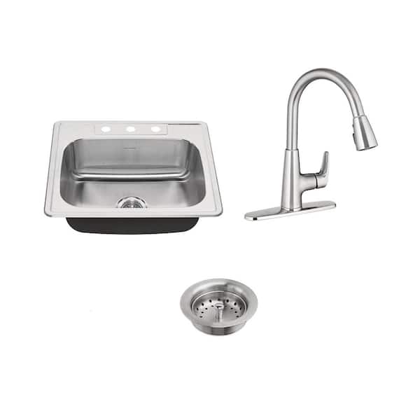 American Standard Colony All-in-One Drop-In Stainless Steel 25 in. 3-Hole Single Bowl Kitchen Sink with Faucet in Stainless Steel