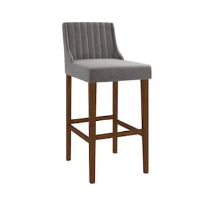 Lynne 29.5 in. Walnut Full Back Wood Bar Stool with Fabric Seat Set of 1