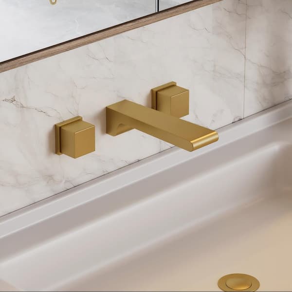 FARNE Double Handle Wall-Mount Bathroom Sink Faucet Trim with Pop-Up Drain in Brushed Gold