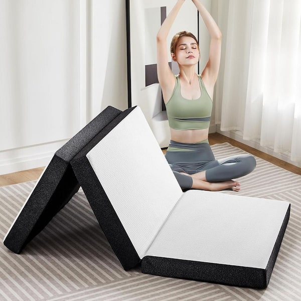 WONDER COMFORT Black 3 in. Twin XL Size Memory Foam Tri-Fold Mattress Topper Folding Mattress with Washable Cover for Camping and Yoga