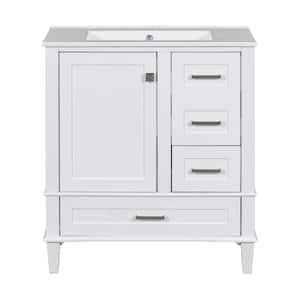 30 in. W Freestanding Single Sink Bath Vanity in White with White Ceramic Sink Top with Storage Cabinet