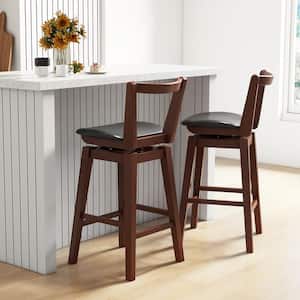 30.5 in. Walnut Low Back Wood Swivel Bar Stool Counter Stool (Set of 1) with PU Leather Cushion