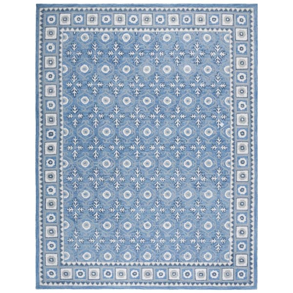 Ebony 10 ft. x 14 ft. Blue/Ivory Geometric Abstract Border Area Rug