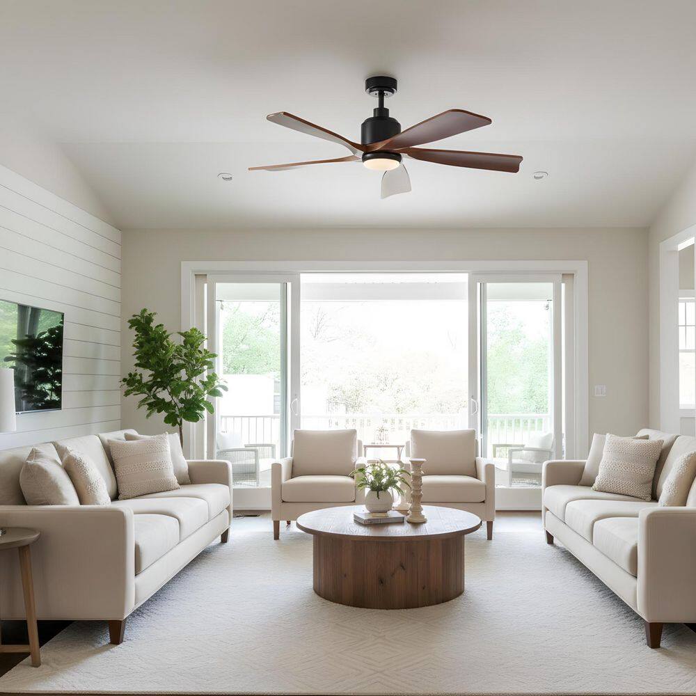 52 in. Integrated LED Indoor Downrod Black Ceiling Fan with Light Kit and Remote Control price history on PriceWatchPro