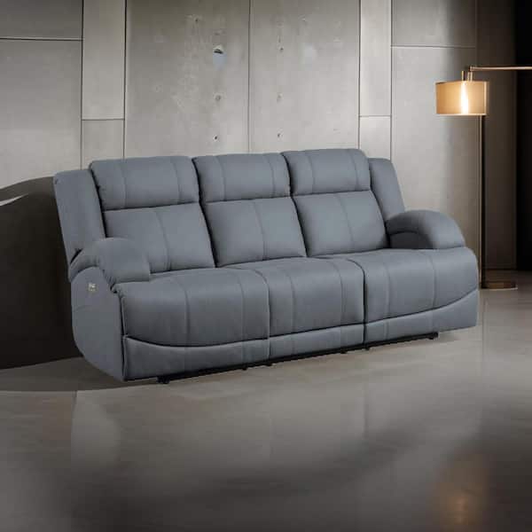 Benjara 36.5 in. Pillow Top Arm Microfiber Rectangle Power Double Recliner Sofa in Blue