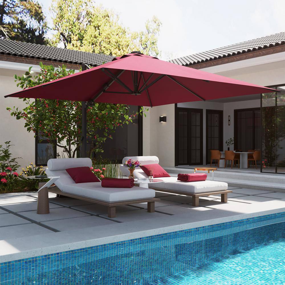 10 ft Red Square Aluminum Cantilever Patio Umbrella with Bluetooth LED Light