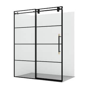 Losar 64 in. W x 78 in. H Single Sliding Frameless Shower Door in Matte Black with Clear Glass