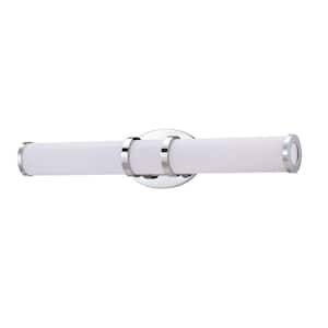 RINGS 24 in. 1 Light Chrome, White LED Vanity Light Bar with White Acrylic Shade