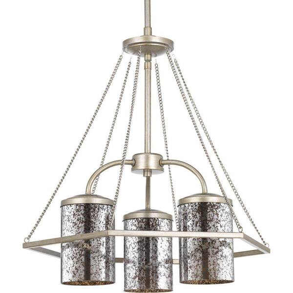 Progress Lighting Indi Collection 3-Light Silver Ridge Chandelier with Antique Mirrored Glass