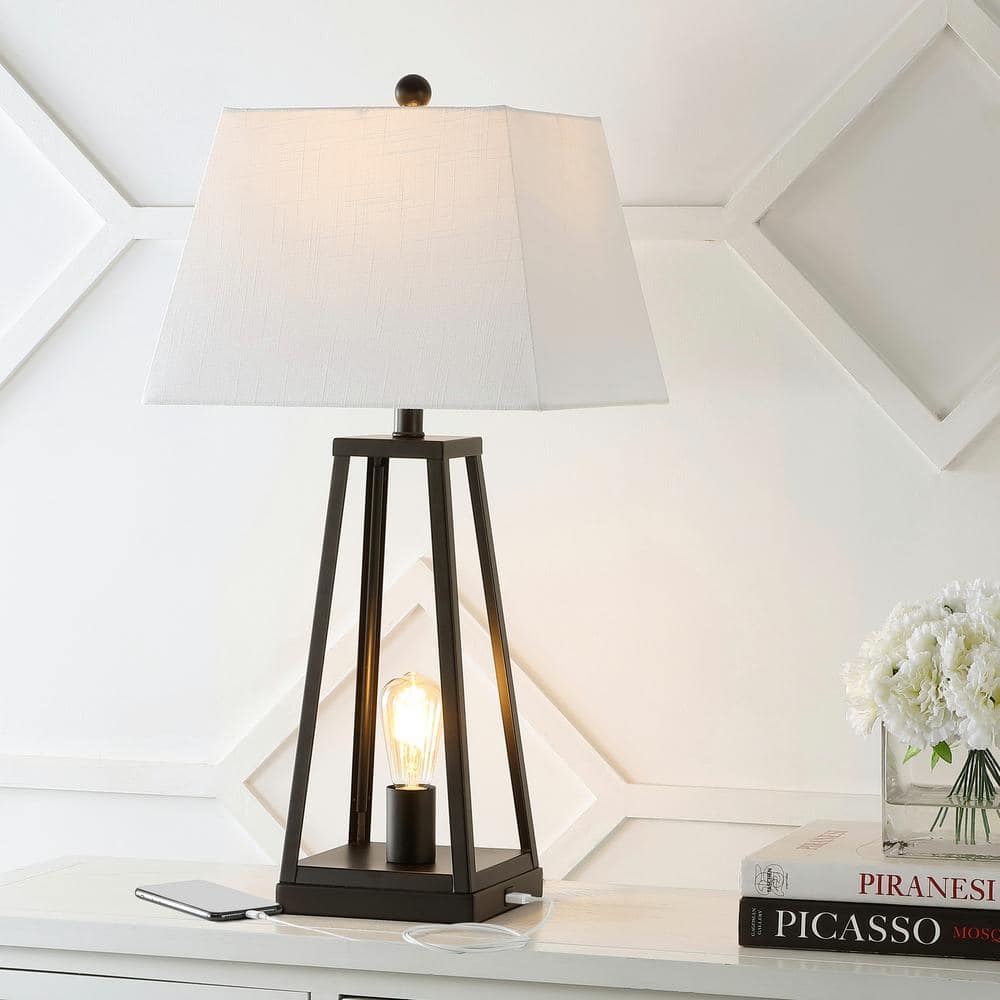 Waylon Black Iron Industrial Table Lamp with USB Port