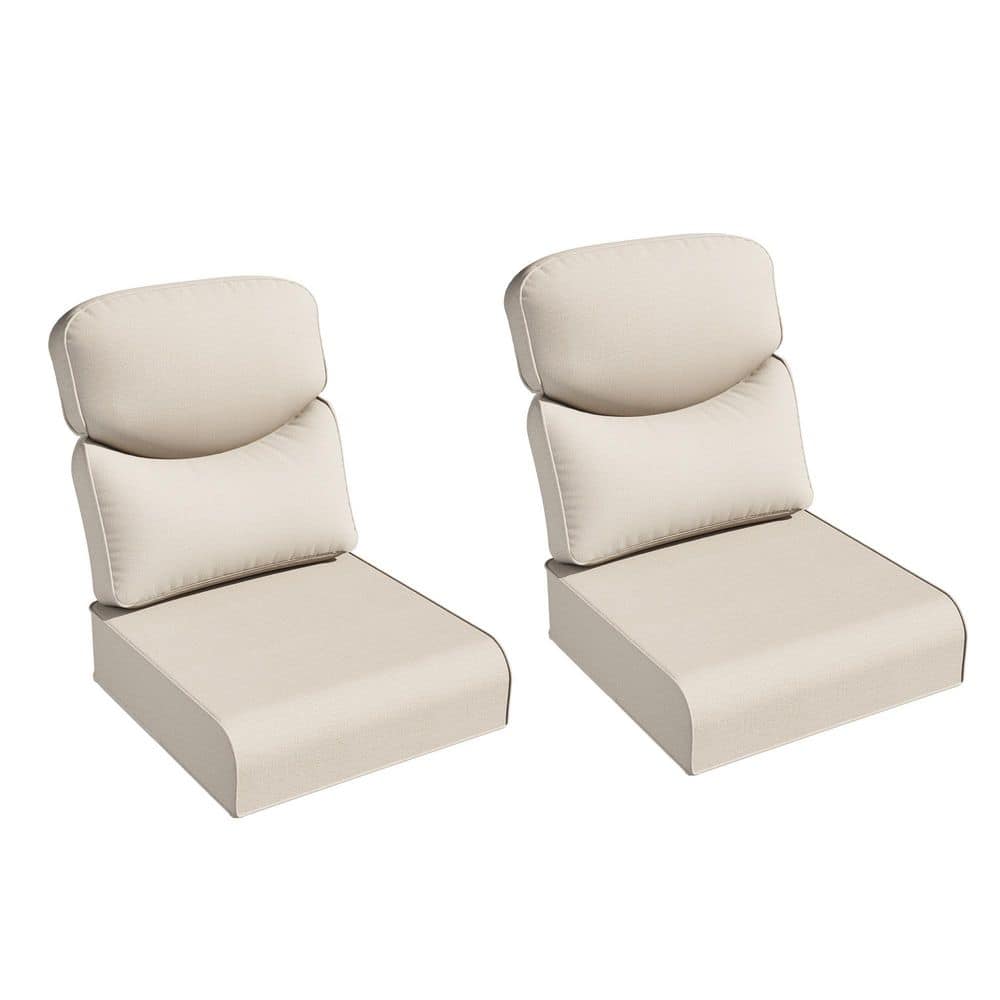 24 in. x 24 in. Smiley 2-Piece Outdoor Lounge Chair Replacement Cushion Set with 6 in. Extra Thick Cushion in Beige